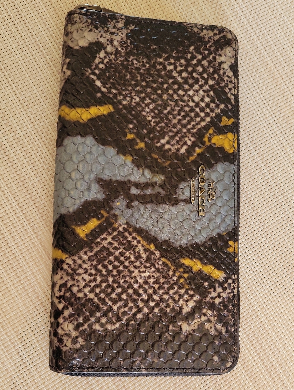 Coach Python Embossed Accordian Zip Wallet